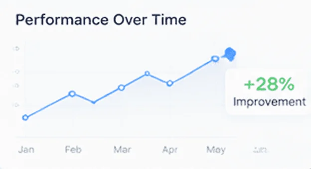 Performance over time card showing 28 percent improvement